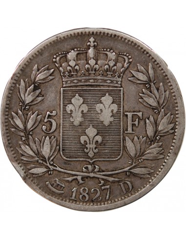 CHARLES X - 5 FRANCS  ARGENT, 2e TYPE - 1827 D LYON