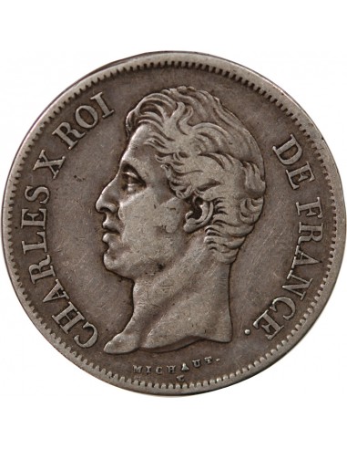 CHARLES X - 5 FRANCS  ARGENT, 2e TYPE - 1827 D LYON