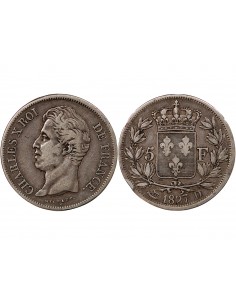 CHARLES X - 5 FRANCS  ARGENT, 2e TYPE - 1827 D LYON 2