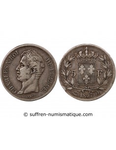 CHARLES X - 5 FRANCS  ARGENT, 2e TYPE - 1827 D LYON