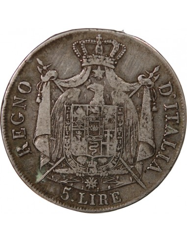 Italie Napoléon Ier, Empereur de France, Roi d'Italie 5 Lire Argent 1807 M Milan