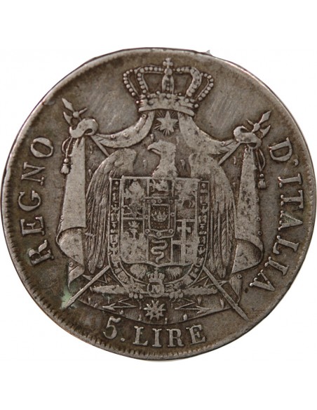 Italie Napoléon Ier, Empereur de France, Roi d'Italie 5 Lire Argent 1807 M Milan