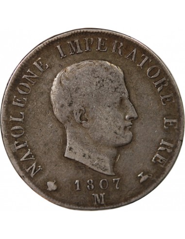 Italie Napoléon Ier, Empereur de France, Roi d'Italie 5 Lire Argent 1807 M Milan