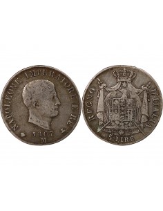 Italie Napoléon Ier, Empereur de France, Roi d'Italie 5 Lire Argent 1807 M Milan 2
