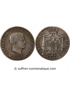 Italie Napoléon Ier, Empereur de France, Roi d'Italie 5 Lire Argent 1807 M Milan