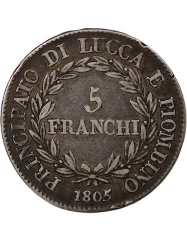 Italie Elisa Bonaparte 5 franchi Argent 1805 Florence