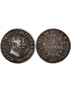 Italie Elisa Bonaparte 5 franchi Argent 1805 Florence 2