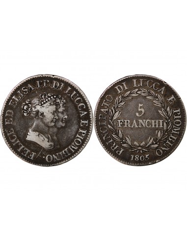 Italie Elisa Bonaparte 5 franchi Argent 1805 Florence
