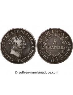 Italie Elisa Bonaparte 5 franchi Argent 1805 Florence