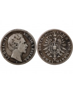 Allemagne Louis II 2 mark Argent 1876 D Munich 2