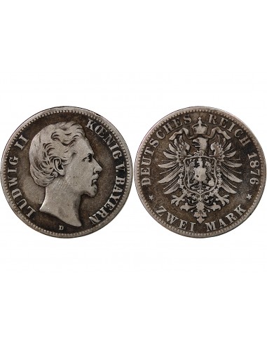 Allemagne Louis II 2 mark Argent 1876 D Munich