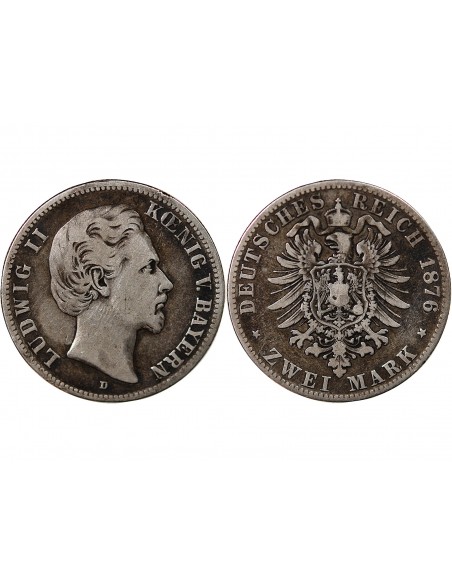 Allemagne Louis II 2 mark Argent 1876 D Munich