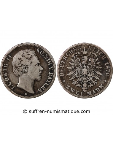 Allemagne Louis II 2 mark Argent 1876 D Munich