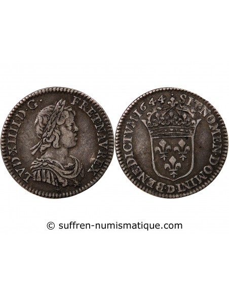 Louis XIV 01-déc ecu Argent 1644 D Lyon