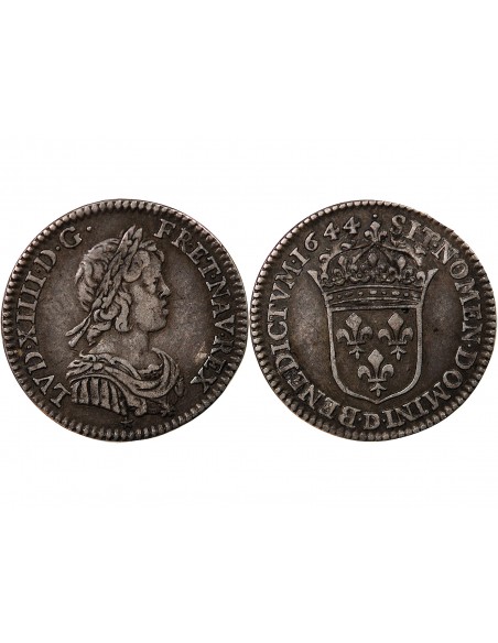 Louis XIV 01-déc ecu Argent 1644 D Lyon