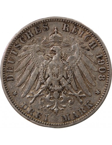 Allemagne Guillaume II de Wurtemberg 3 mark Argent 1908 A Berlin
