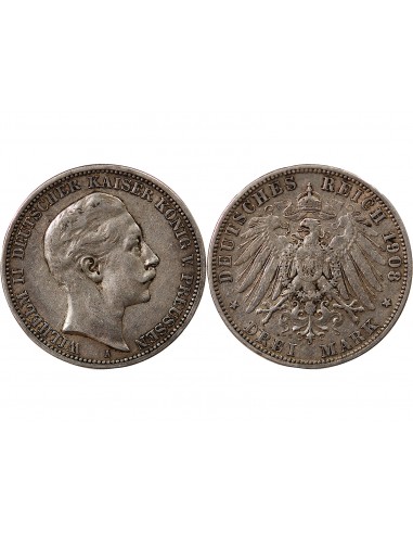 Allemagne Guillaume II, Empereur 3 mark Argent 1908 A Berlin