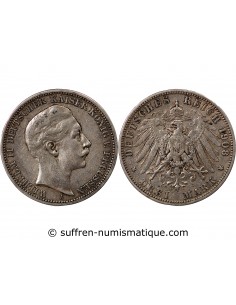 Allemagne Guillaume II de Wurtemberg 3 mark Argent 1908 A Berlin