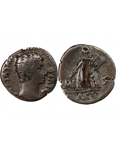 Rome Empire Auguste 1 denier Cuivre plaqué Argent 15 AV JC D Lyon