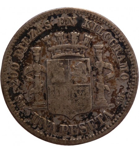 ESPAGNE, GOUVERNEMENT PROVISOIR - 1 PESETA ARGENT 1870