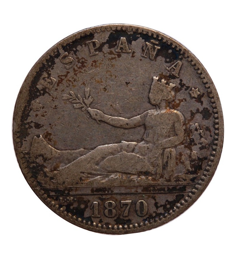 ESPAGNE, GOUVERNEMENT PROVISOIR - 1 PESETA ARGENT 1870