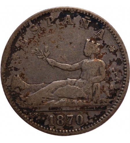 ESPAGNE, GOUVERNEMENT PROVISOIR - 1 PESETA ARGENT 1870