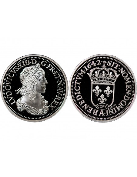 MEDAILLE ARGENT BE - REPRODUCTION ECU, LOUIS XIII 1642