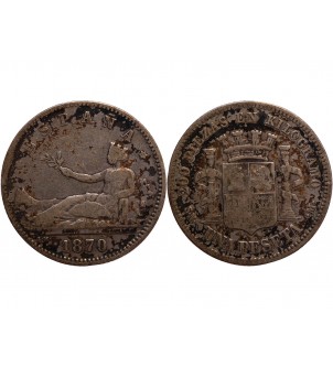 ESPAGNE, GOUVERNEMENT PROVISOIR - 1 PESETA ARGENT 1870 2