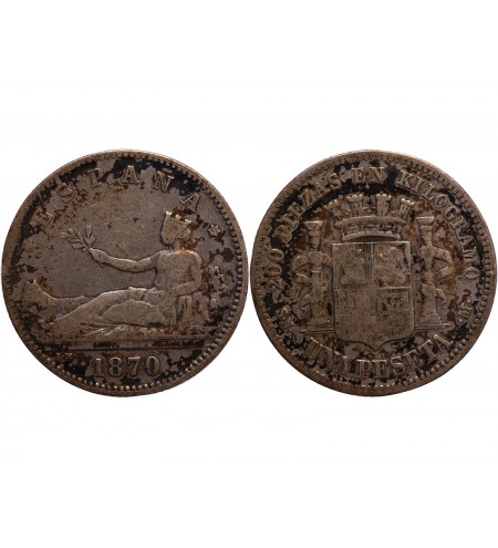 ESPAGNE, GOUVERNEMENT PROVISOIR - 1 PESETA ARGENT 1870