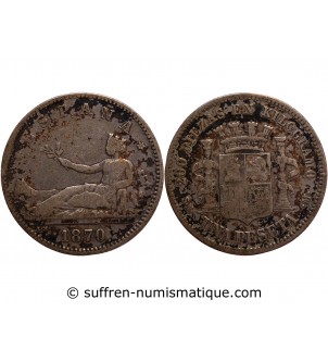 ESPAGNE, GOUVERNEMENT PROVISOIR - 1 PESETA ARGENT 1870