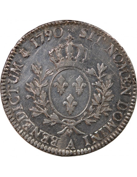LOUIS XVI - ÉCU ARGENT AUX RAMEAUX D'OLIVIER 1790 A PARIS