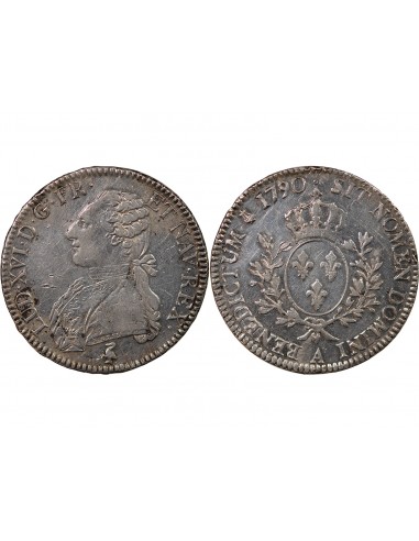 LOUIS XVI - ÉCU ARGENT AUX RAMEAUX D'OLIVIER 1790 A PARIS