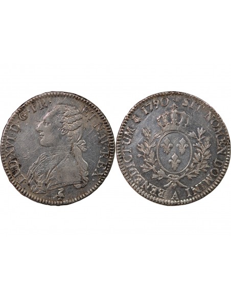 LOUIS XVI - ÉCU ARGENT AUX RAMEAUX D'OLIVIER 1790 A PARIS