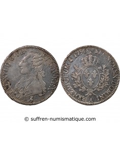 LOUIS XVI - ÉCU ARGENT AUX RAMEAUX D'OLIVIER 1790 A PARIS