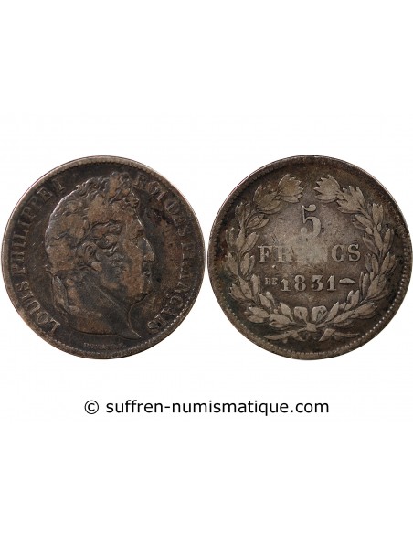 Louis-Philippe Ier 5 francs Argent 1831 BB Strasbourg