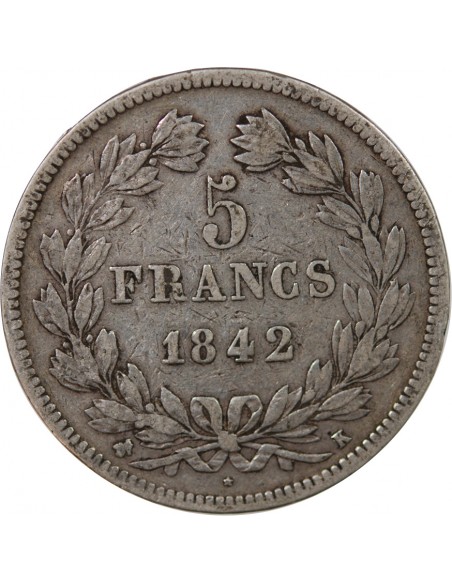 Louis-Philippe Ier 5 francs Argent 1842 K Bordeaux