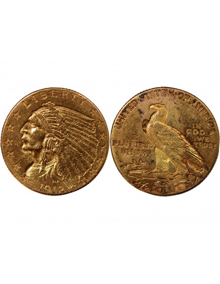 ETATS UNIS, INDIEN - 2 1/2 DOLLARS OR 1912 PHILADELPHIE