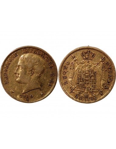Italie Napoléon Ier, Empereur de France, Roi d'Italie 20 Lire Or 1810 M Milan