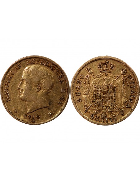 Italie Napoléon Ier, Empereur de France, Roi d'Italie 20 Lire Or 1810 M Milan