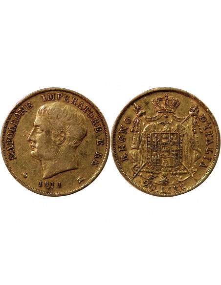 Italie Napoléon Ier, Empereur de France, Roi d'Italie 20 lire Or 1811 M Milan