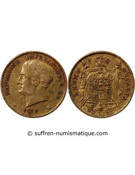 Italie Napoléon Ier, Empereur de France, Roi d'Italie 20 lire Or 1811 M Milan