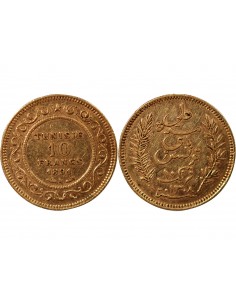 PROTECTORAT FRANCAIS DE TUNISIE, ALI - 10 FRANCS OR 1891 2