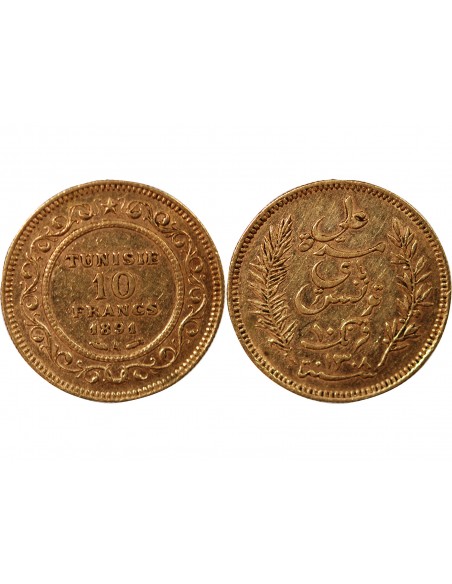 PROTECTORAT FRANCAIS DE TUNISIE, ALI - 10 FRANCS OR 1891