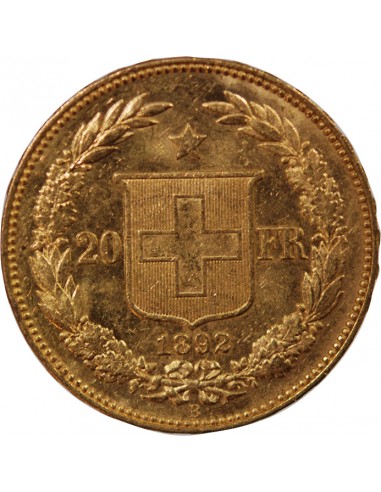 SUISSE, CONFEDERATION HELVETIQUE - 20 FRANCS OR 1892 B BERNE