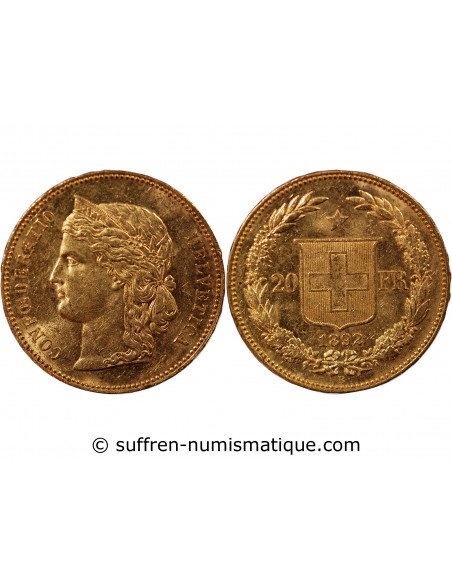 SUISSE, CONFEDERATION HELVETIQUE - 20 FRANCS OR 1892 B BERNE