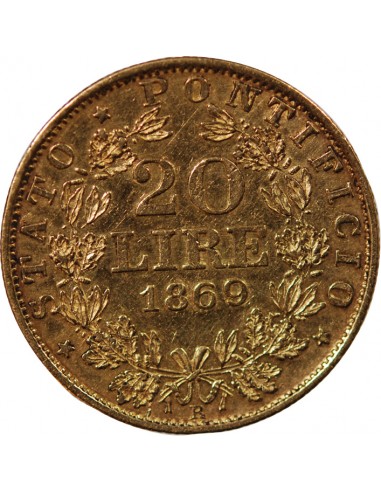 VATICAN, PIE IX - 20 LIRE OR 1869 ROME AN XXIV