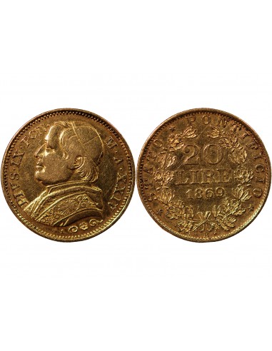 VATICAN, PIE IX - 20 LIRE OR 1869 ROME AN XXIV