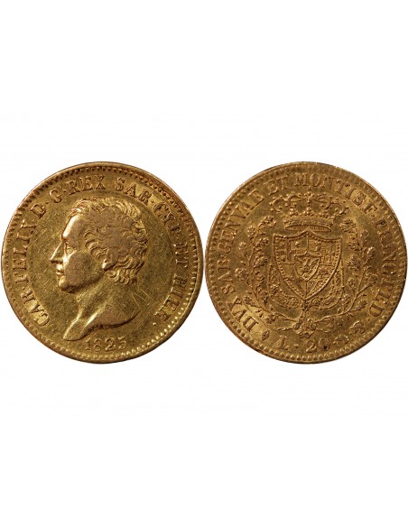 ITALIE, ROYAUME DE SARDAIGNE, CHARLES FELIX﻿ - 20 LIRE OR 1825 L TURIN