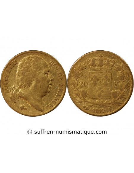 Louis XVIII 20 Francs Or 1817 L Bayonne