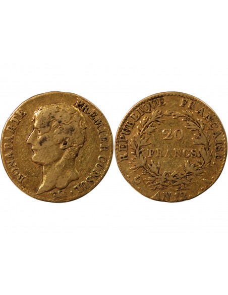 BONAPARTE 1er CONSUL - 20 FRANCS OR AN 12 A PARIS
